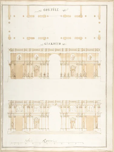 Plan, Section and Exterior Elevation of a Villa by Pietro Paolo Coccetti, drawing, 1710-1727