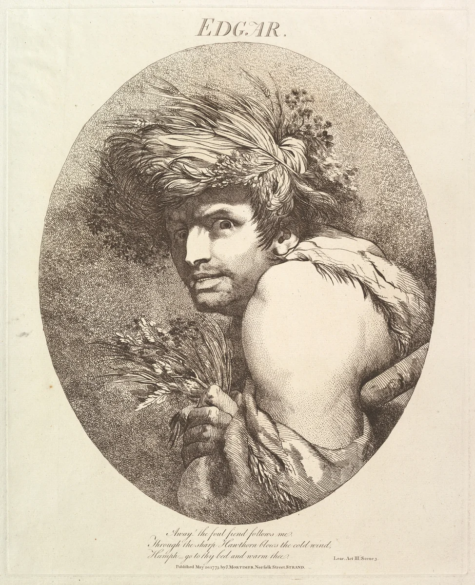 Edgar, from "Twelve Characters from Shakespeare" by John Hamilton Mortimer, print, 1775