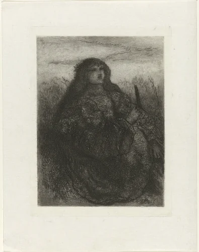 Vrouw in een landschap by Matthijs Maris, print, 1883-1888