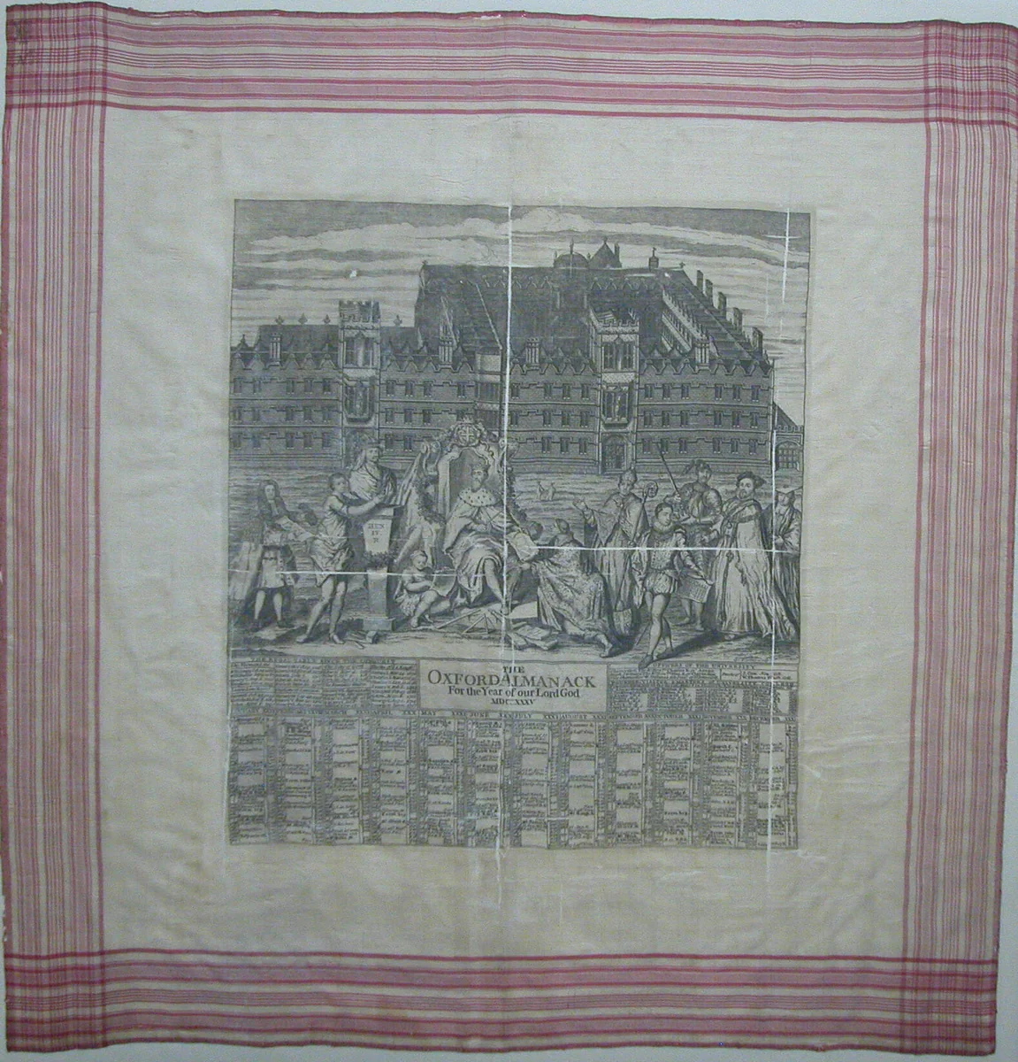 Handkerchief (The Oxford Almanack For the Year of Our Lord MDCCXXXV) by George Vertue, textile, 1725-1745