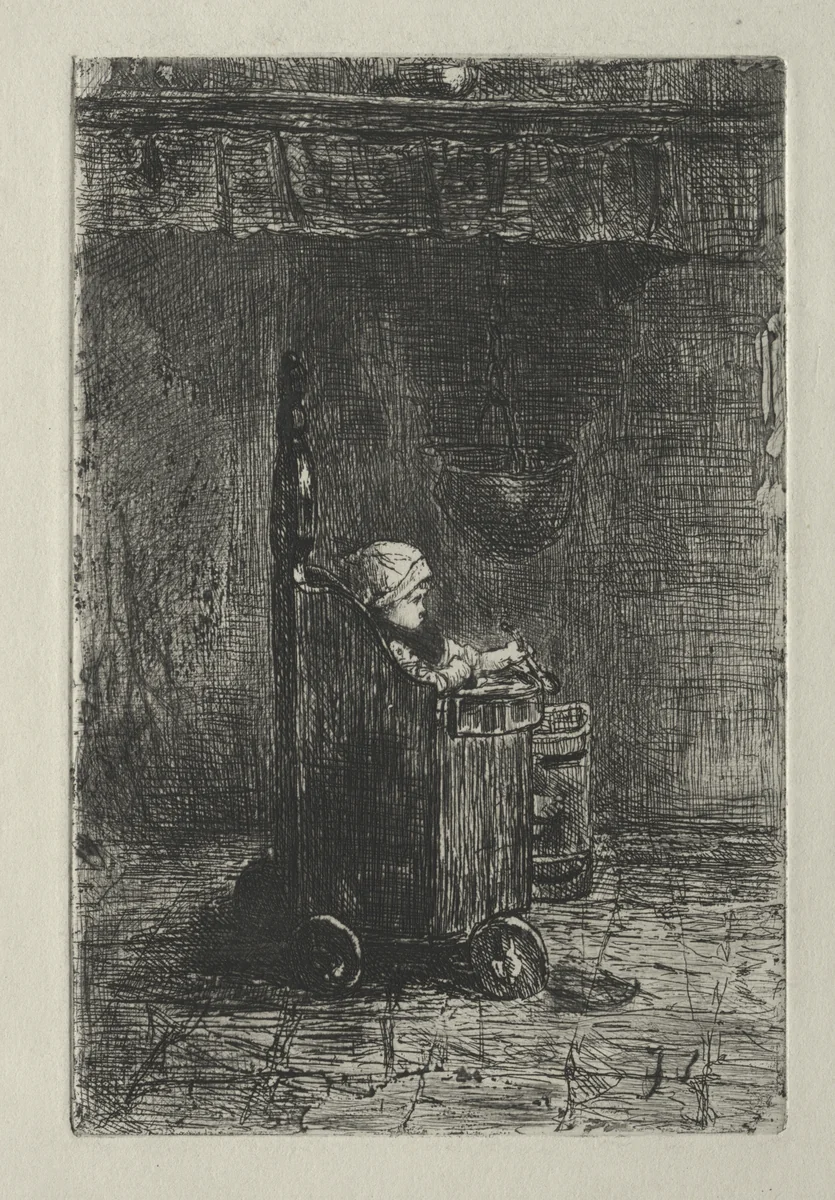 Baby in His Chair by Jozef Israëls, print, 1875