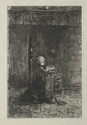 Baby in His Chair by Jozef Israëls, print, 1875