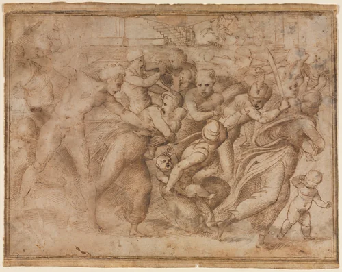 Copy of Raphael's Massacre of the Innocents by Raphael, drawing, 1510-1599