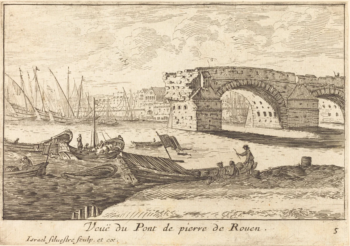 Veue du Pont de pierre de Rouen by Israël Silvestre, print, 1664