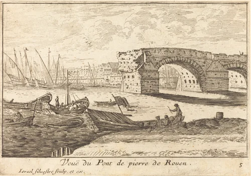 Veue du Pont de pierre de Rouen by Israël Silvestre, print, 1664