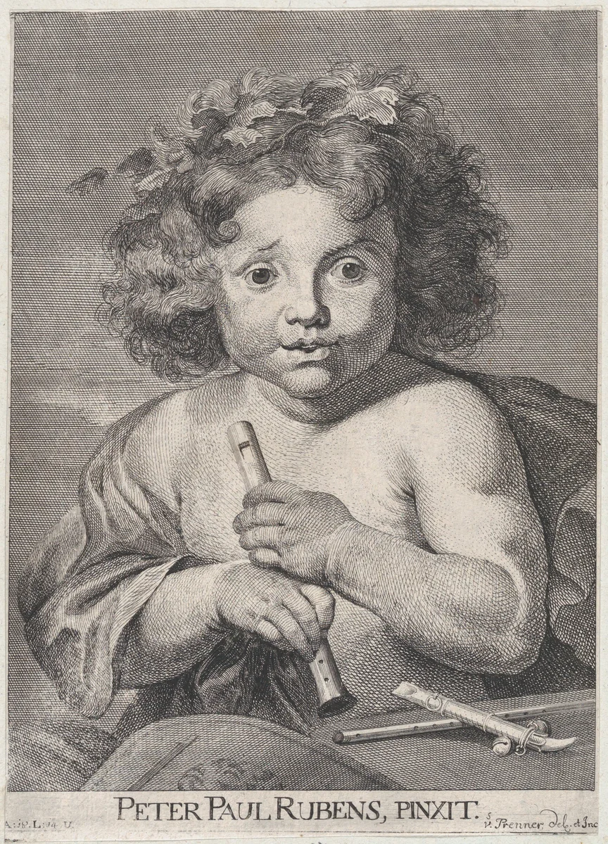 The Young Bacchus, holding a flute by Anton Joseph von Prenner, print, 1728
