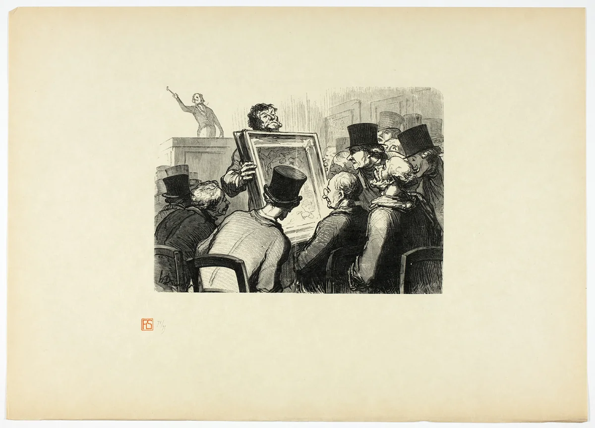 Les amateurs de tableaux à l'hôtel Bouillon, from Tirage Unique de Trente-Six Bois by Charles Maurand, print, 1862
