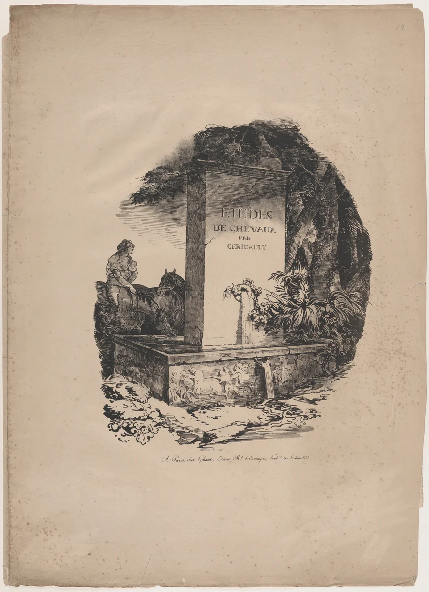 Watering Trough, Title Page of "Studies of Horses" (Etudes de Chevaux) by Théodore Gericault, print, 1822
