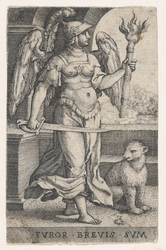 Wrath (Ira), from "The Seven Vices" by Georg Pencz, print, 1536-1546