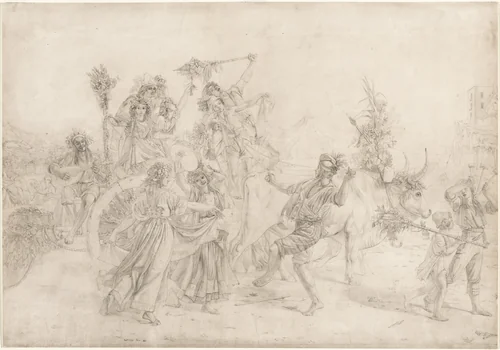 Pilgrims Returning from the Feast Day of the Madonna dell'Arco by Léopold Robert, drawing, 1827