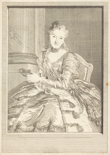 Mme. de M ... en habit de bal by Pierre Louis de Surugue; Charles-Antoine Coypel, print, 1746