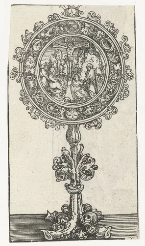 Reliekhouder met Christus aan het kruis by Lucas Cranach, print, 1509-1549