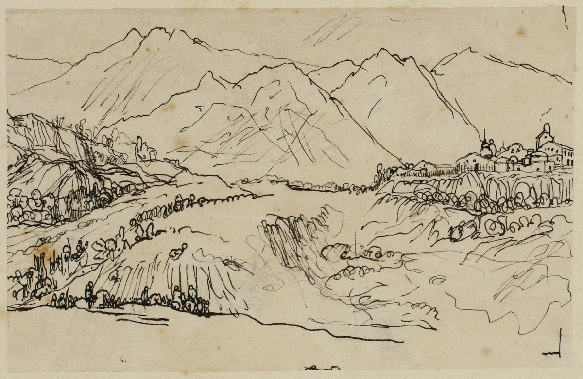 Village in Mountains by Rodolphe Bresdin, drawing, 1845-1885