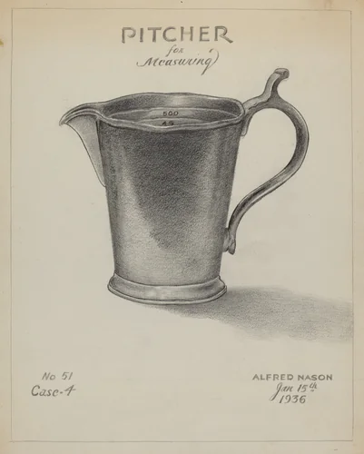 Pewter Pitcher by Alfred Nason, index of american design, 1936