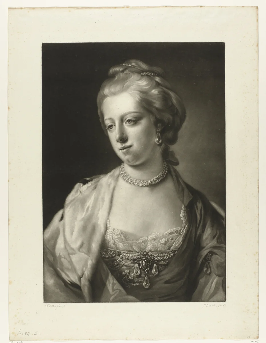 Portret van Caroline Mathilde van Wales by James Watson, print, 1766-1770