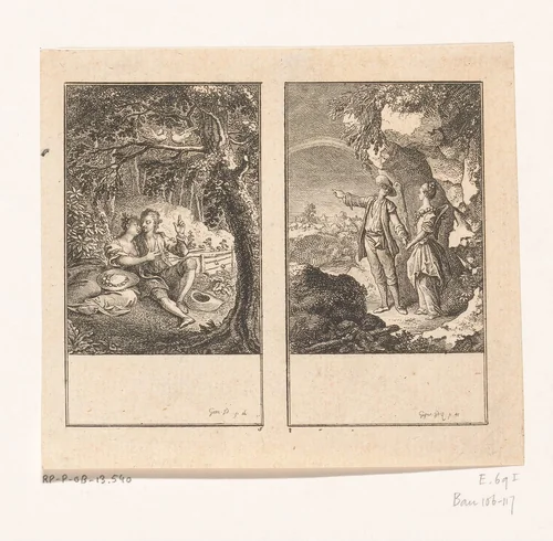 Twee scènes uit de Idyllen van Salomon Gessner by Daniel Nikolaus Chodowiecki, print, 1771