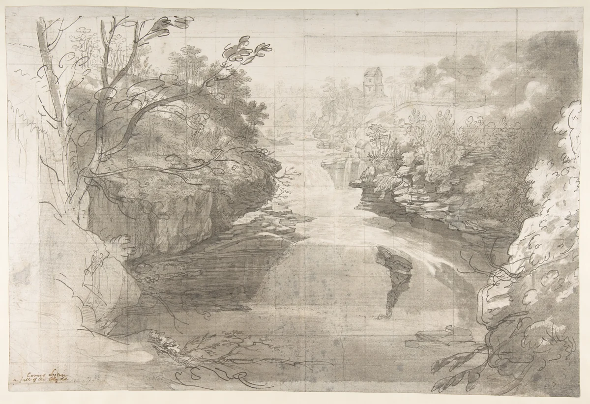 Corra Linn, the Falls of the Clyde by Joseph Farington, drawing, 1788