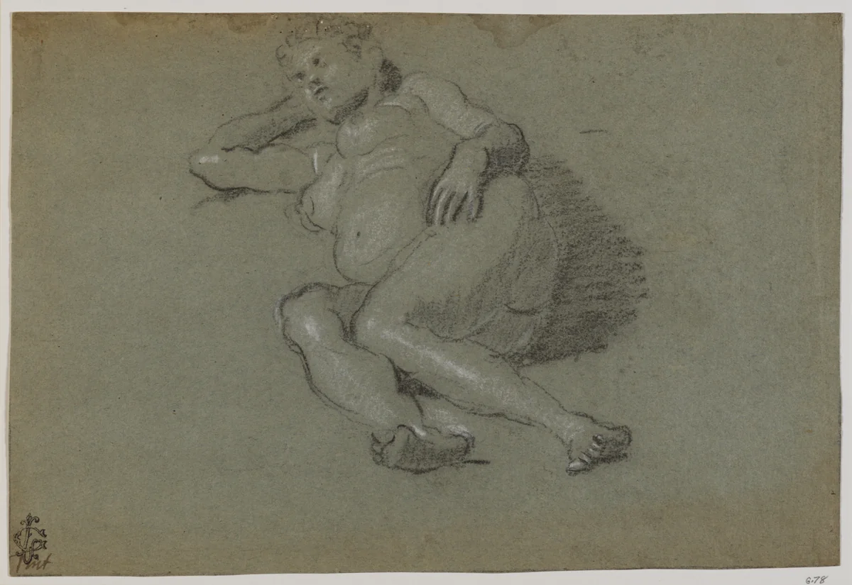 Reclining Female Nude by Domenico Tintoretto, drawing, 1600-1635
