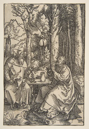 Saint Anthony and Saint Paul in the Desert by Albrecht Dürer, print, 1503-1504