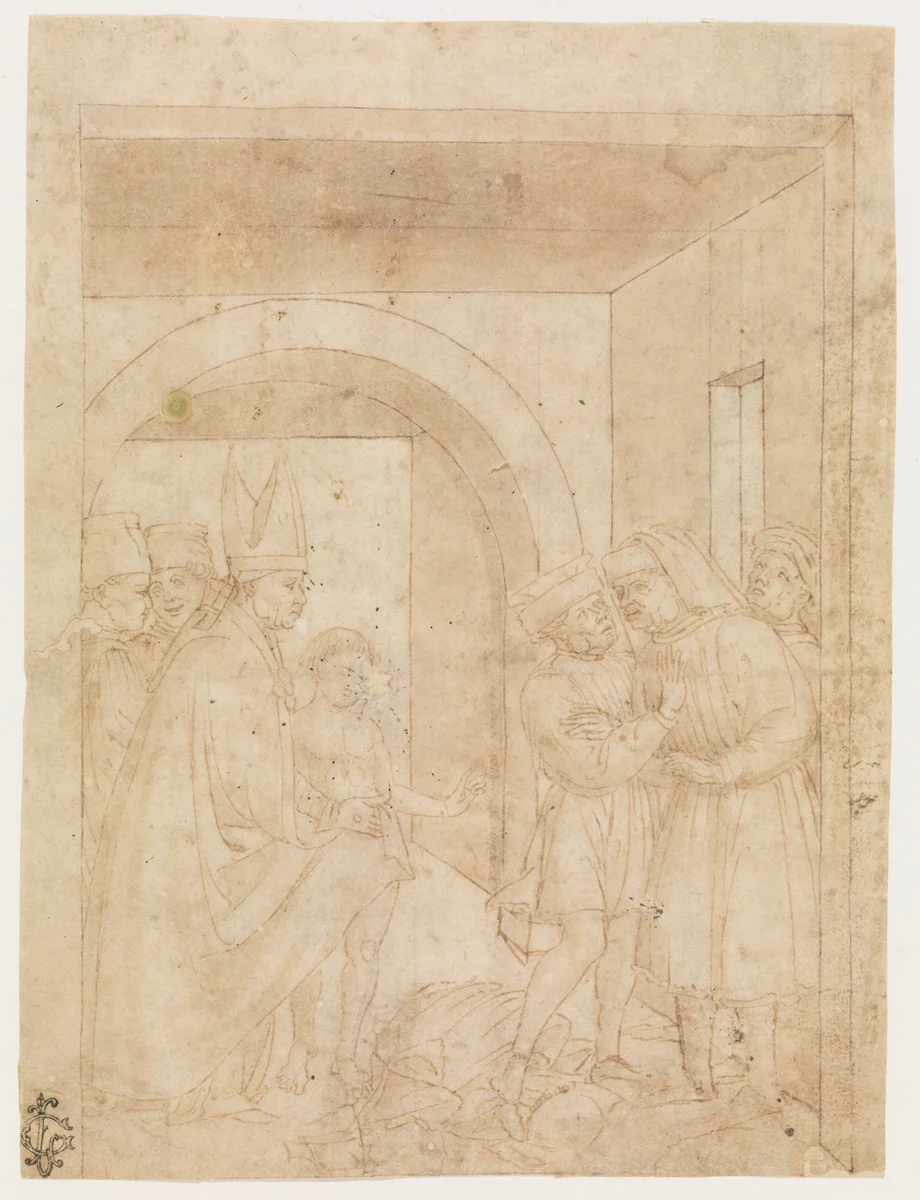 Saint Francis Before the Bishop by Niccolò Solimani, drawing, 1466-1472