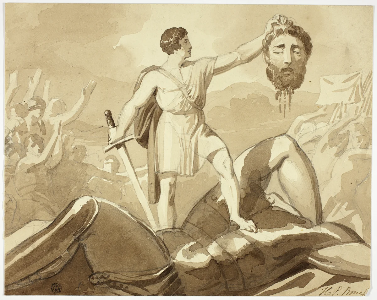 David and Goliath by Henry Pierce Bone, drawing, 1799-1855