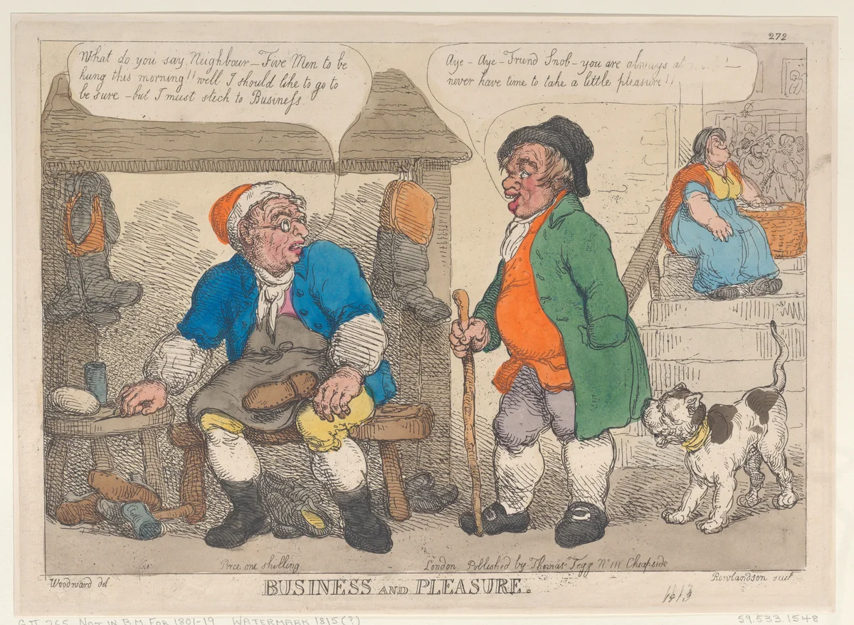 Business and Pleasure by Thomas Rowlandson, print, 1813-1815