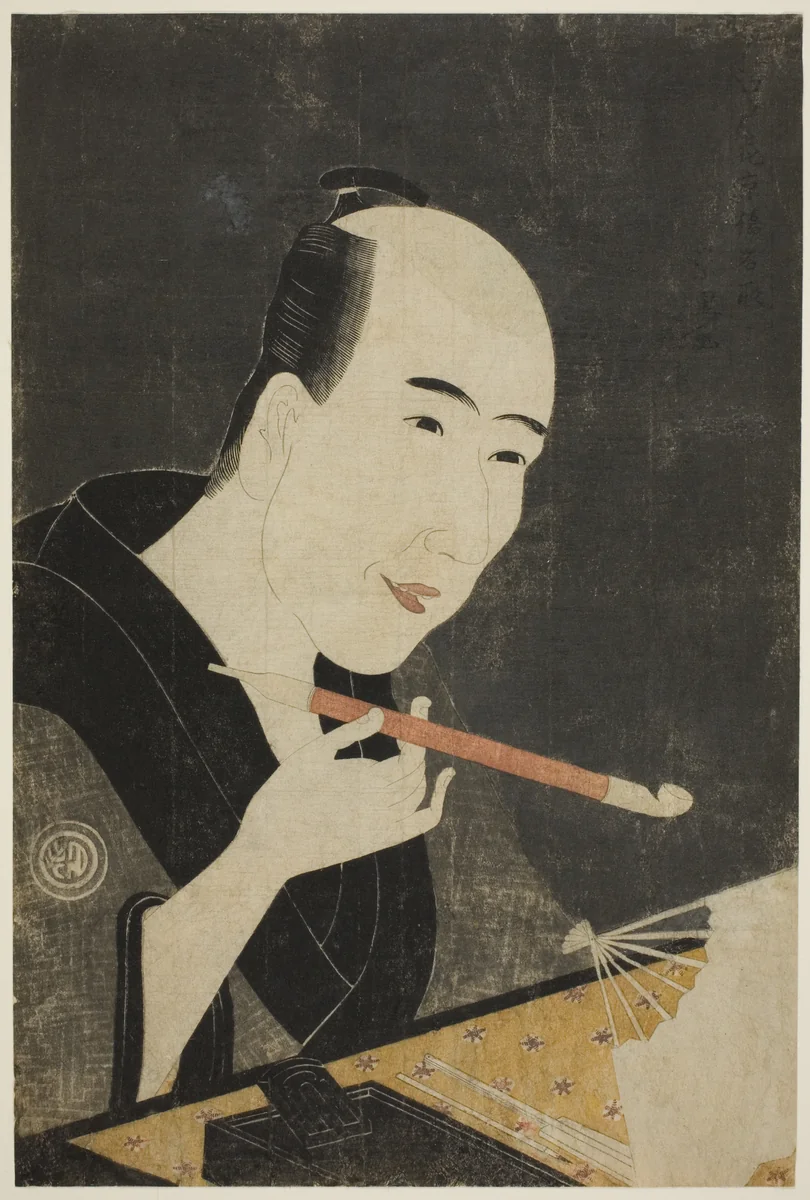 Portrait of Santo Kyoden, the Master of Kyobashi (Edo hana Kyobashi natori) by Rekisentei Eiri, print, 1790-1800