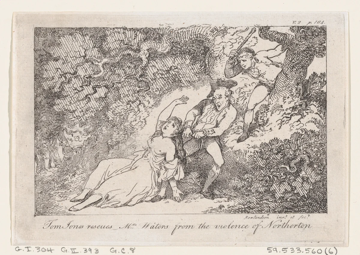 Tom Jones Rescues Mrs Waters from the Violence of Northerton, from "The History of Tom Jones, a Foundling" by Thomas Rowlandson, print, 1792