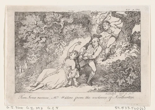 Tom Jones Rescues Mrs Waters from the Violence of Northerton, from "The History of Tom Jones, a Foundling" by Thomas Rowlandson, print, 1792