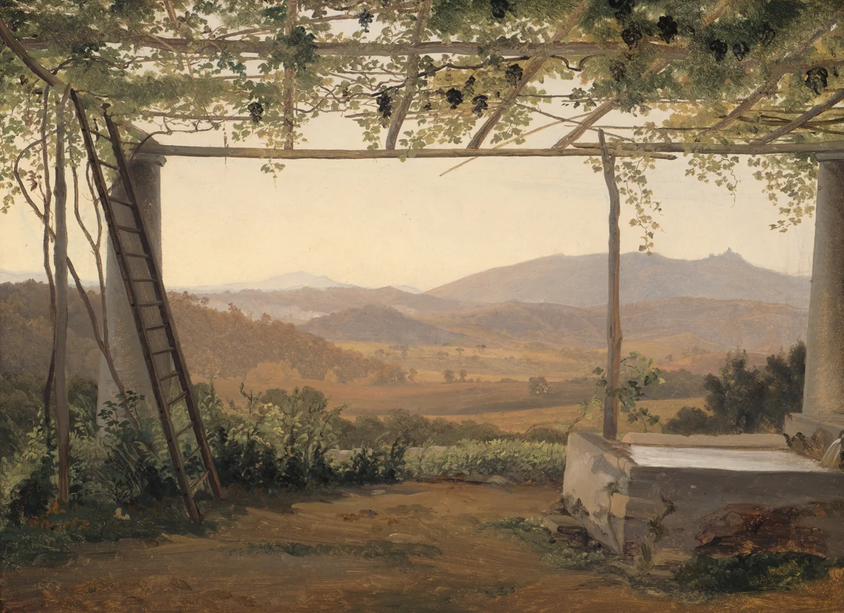 Fountain and Pergola in Italy by Ernest Petzholdt, painting, 1830-1835