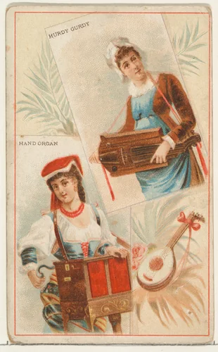 Hurdy Gurdy and Hand Organ, from the Musical Instruments series (N121) issued by Duke Sons & Co. to promote Honest Long Cut Tobacco by W. Duke, Sons & Co., print, 1888