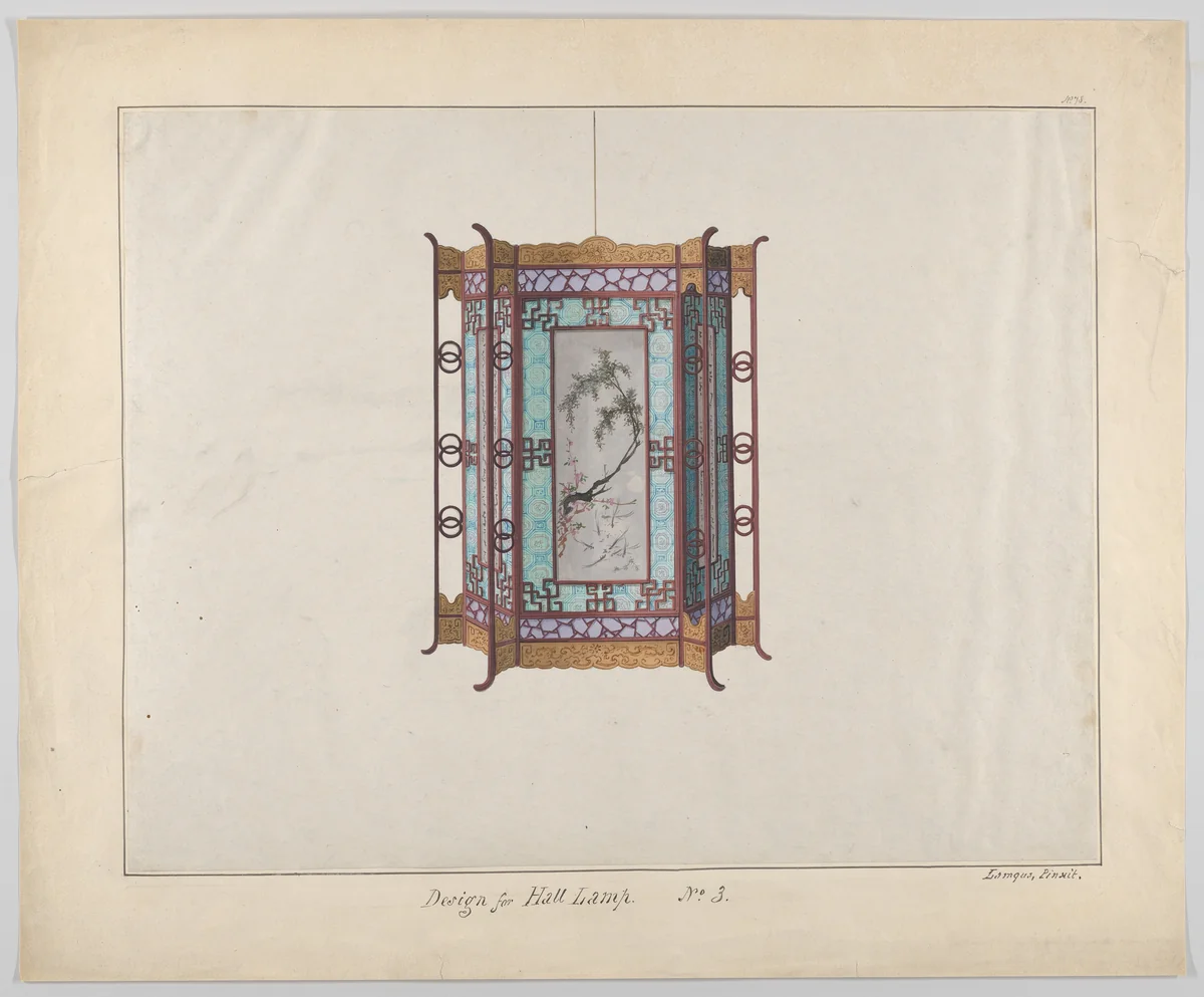 Design for a Hall Lamp by Lamqua, drawing, 1800-1810