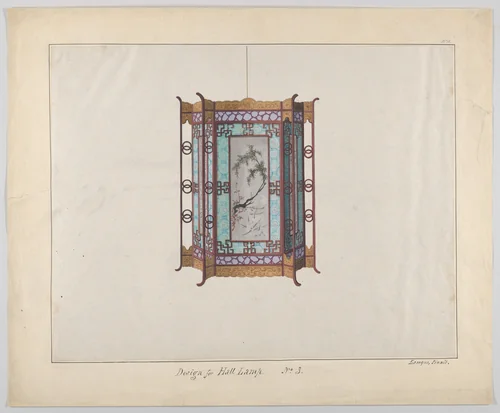 Design for a Hall Lamp by Lamqua, drawing, 1800-1810