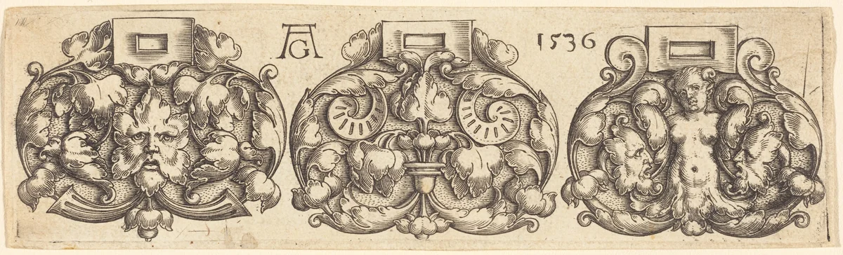 Three Buckles of Girdles Side by Side by Heinrich Aldegrever, print, 1536