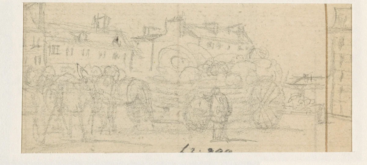 Sleperskar in een straat by Georges Michel, drawing, 1773-1843