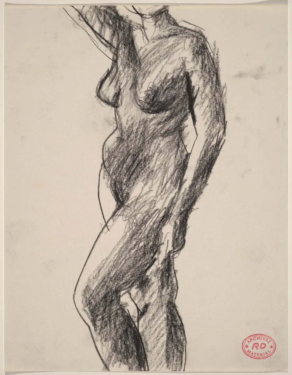 Untitled [standing nude raising her right arm] by Richard Diebenkorn, drawing, 1955-1967