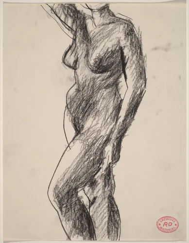 Untitled [standing nude raising her right arm] by Richard Diebenkorn, drawing, 1955-1967