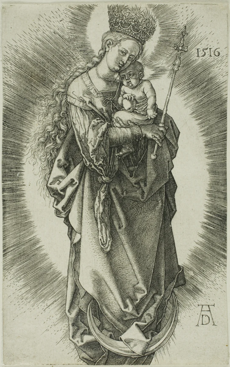 The Virgin on a Crescent with a Crown of Stars and a Scepter by Albrecht Dürer, print, 1516