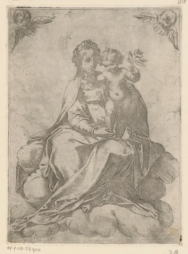 Maria met Kind en roos by Unknown, print, 1592-1622