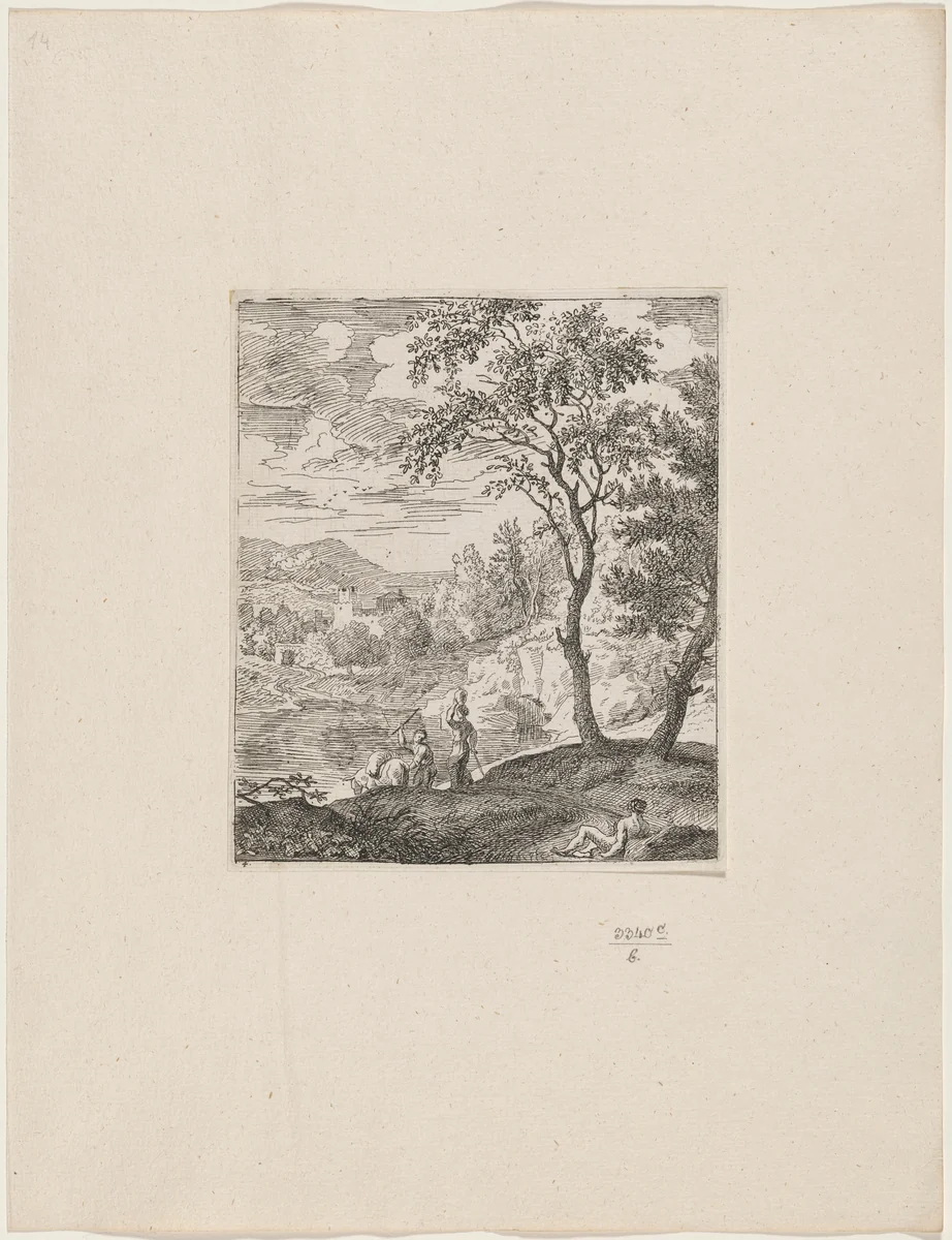 Woman with a Donkey Driver by Joachim Franz Beich, print, 1700-1725