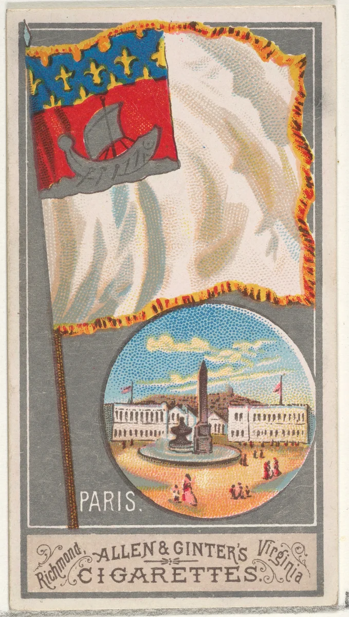 Paris, from the City Flags series (N6) for Allen & Ginter Cigarettes Brands by Allen & Ginter, print, 1887