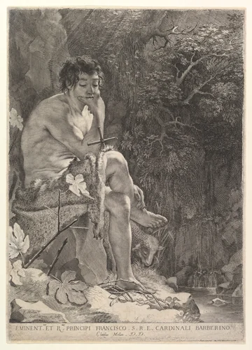 St. John the Baptist in the Wilderness by Claude Mellan, print, 1629