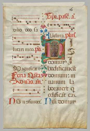 Leaf from an Antiphonary: Floral Initial (recto) by Unknown, manuscript, 1450-1500