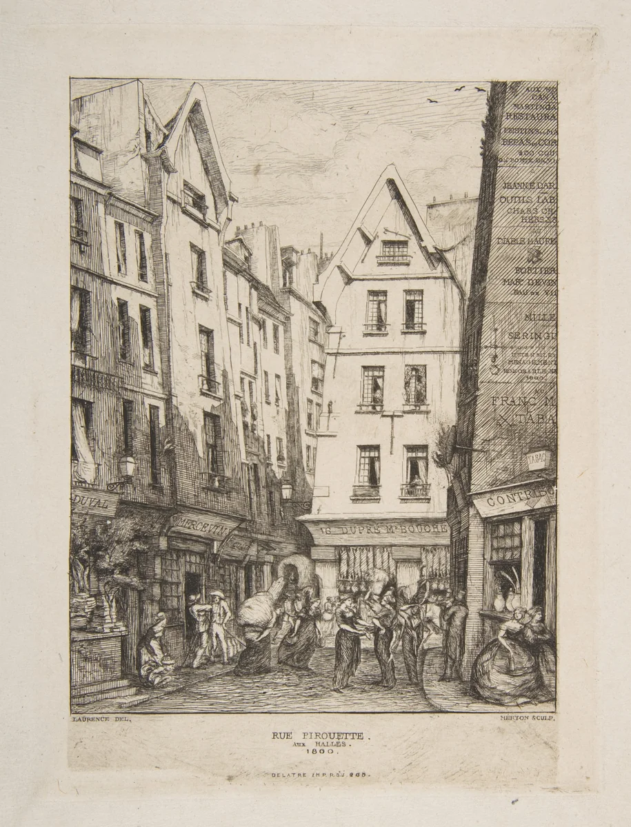 Rue Pirouette aux Halles, Paris by Charles Meryon, print, 1860