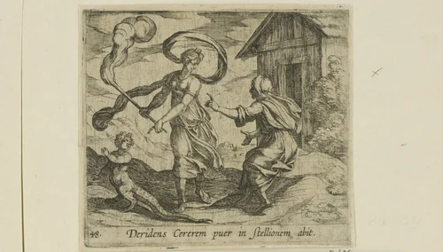 Ceres verandert Ascalabus in een hagedis by Antonio Tempesta, print, 1606