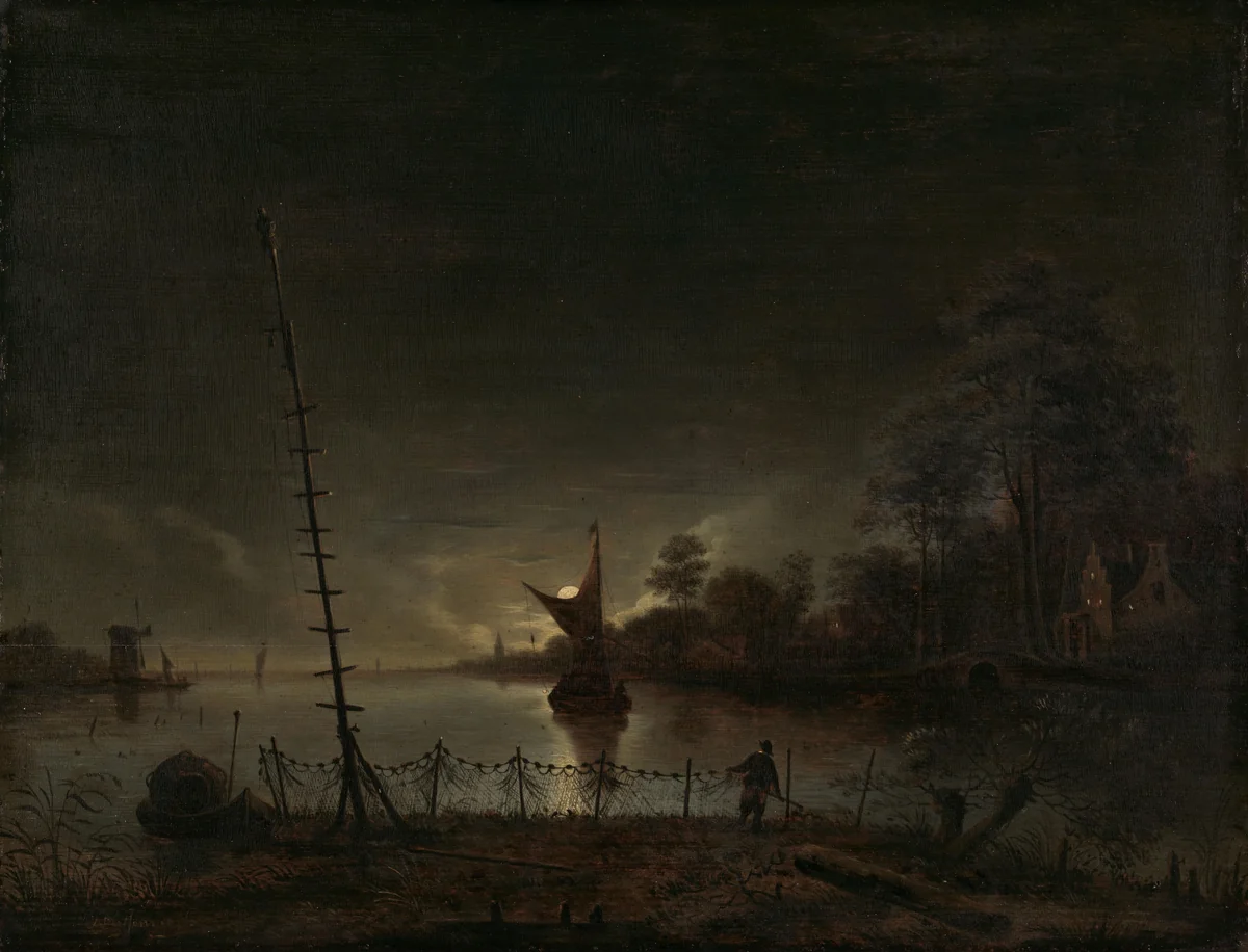 Moonlit Landscape by Anthonie van Borssom, painting, 1640-1677