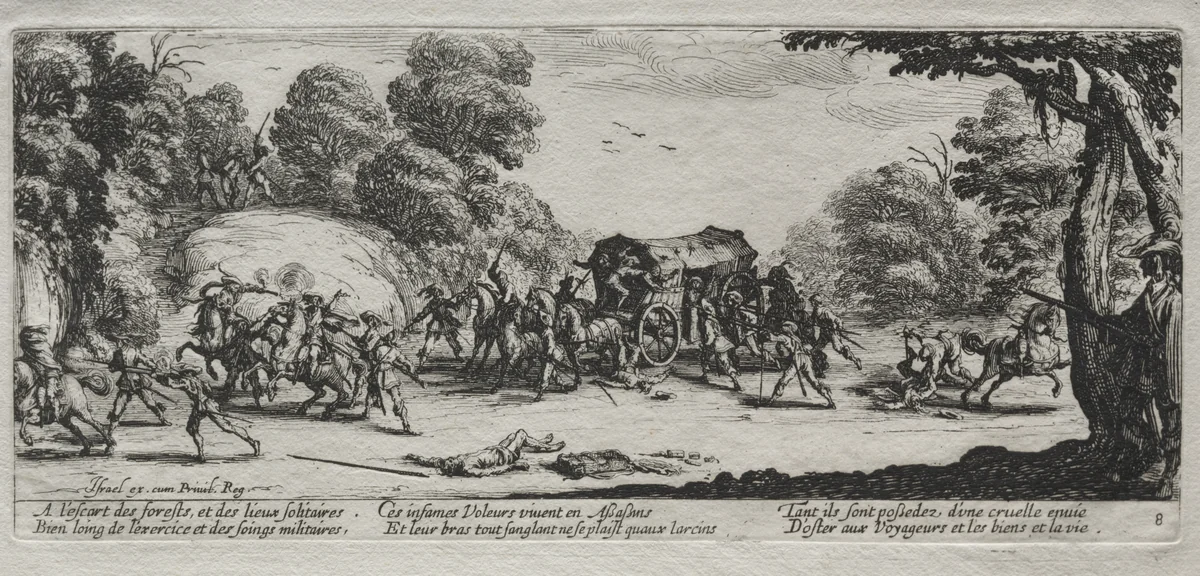 The Large Miseries of War: Highway Robbery by Jacques Callot, print, 1633