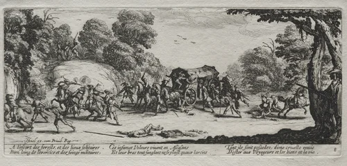 The Large Miseries of War: Highway Robbery by Jacques Callot, print, 1633