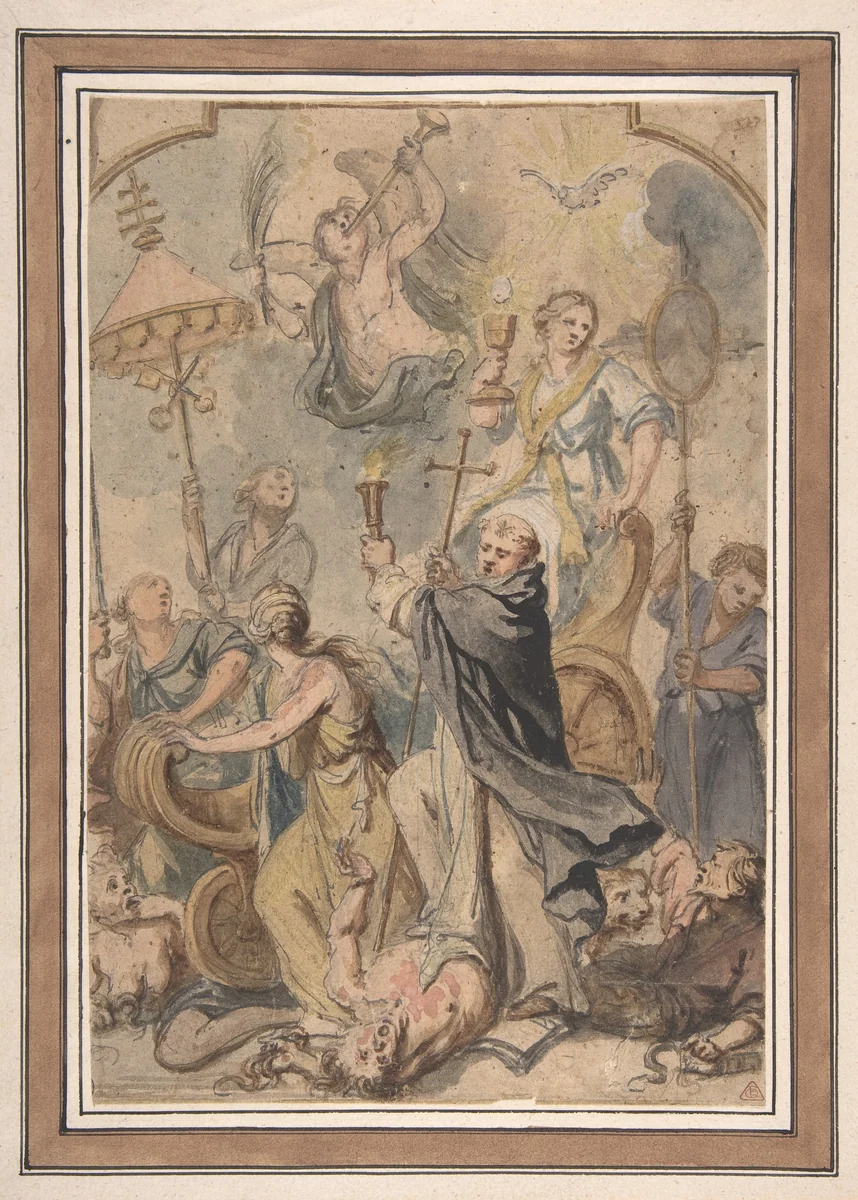 An Allegory of the Triumph over Heresy, with St. Domenic to the Fore by Abraham van Diepenbeeck, drawing, 1650-1660