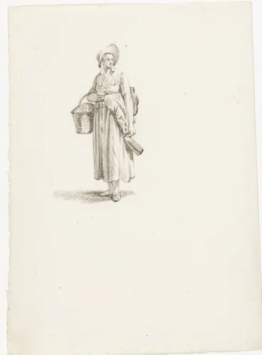 Staande vrouw met mand en kruik by Pieter Bartholomeusz. Barbiers, drawing, 1782-1837